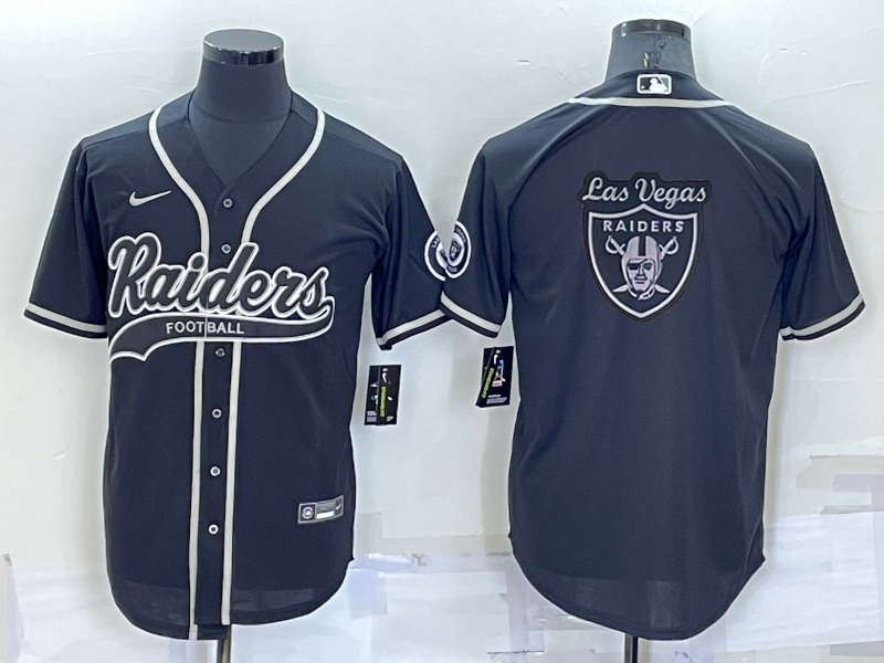 Men's Las Vegas Raiders Black Team Big Logo With Patch Cool Base Stitched Baseball Jersey Men's Las Vegas Raiders Black Team Big Logo With Patch Cool Base Stitched Baseball Jersey
